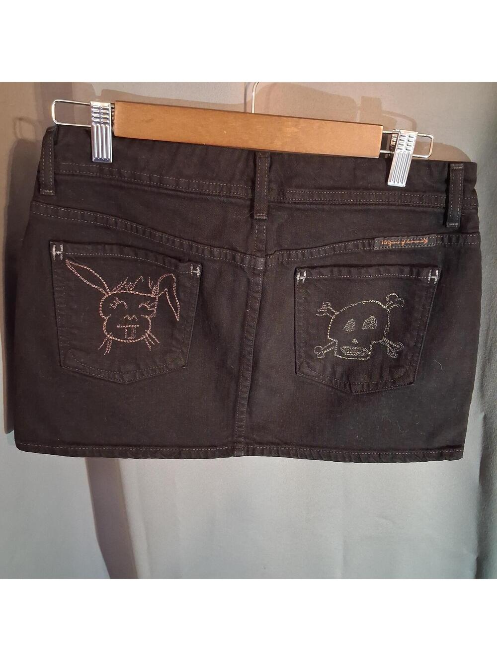 Citizens of Humanity Black Denim Mini Skirt with Embroidered Pockets